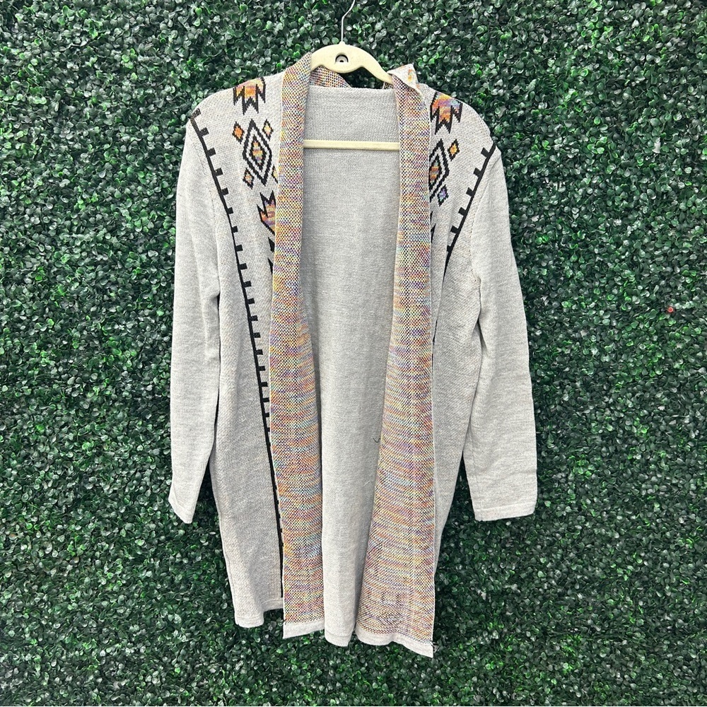 SHEIN EMERY ROSE Graphic Detail Cardigan W/ Hoodie - Size L! - Picture 3 of 7
